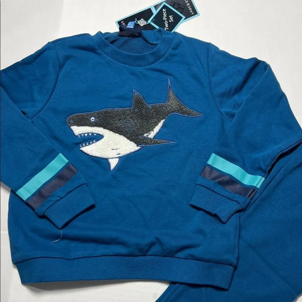 Andy & Evan Blue Shark 2 piece sweatsuit NWT size 7